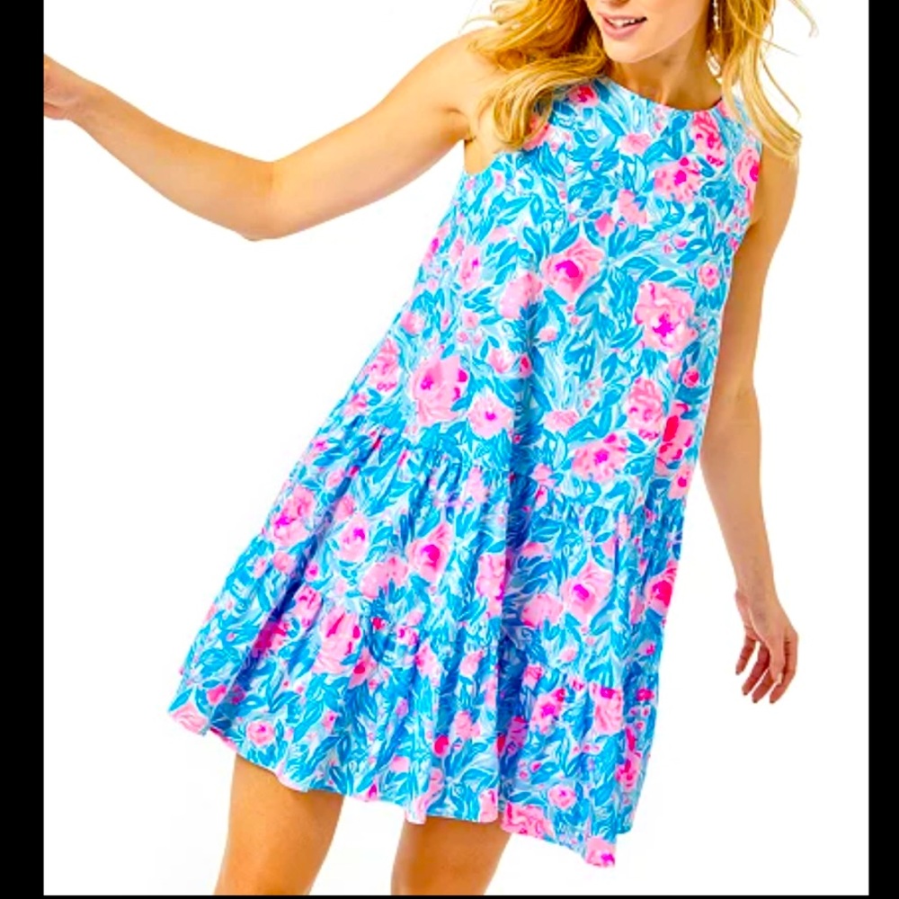 Lilly Pulitzer Trina Swing Dress Bondi Blue My Little Peony Womens Small